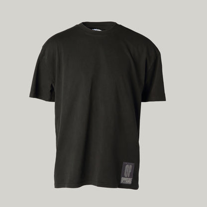 Opposable - The OP Billboard Tee - The Magpie. Opposable OP logo T-Shirt  in faded black. Front angle.