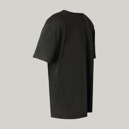 Opposable - The OP Billboard Tee - The Magpie. Opposable OP logo T-Shirt  in faded black. Right angle.